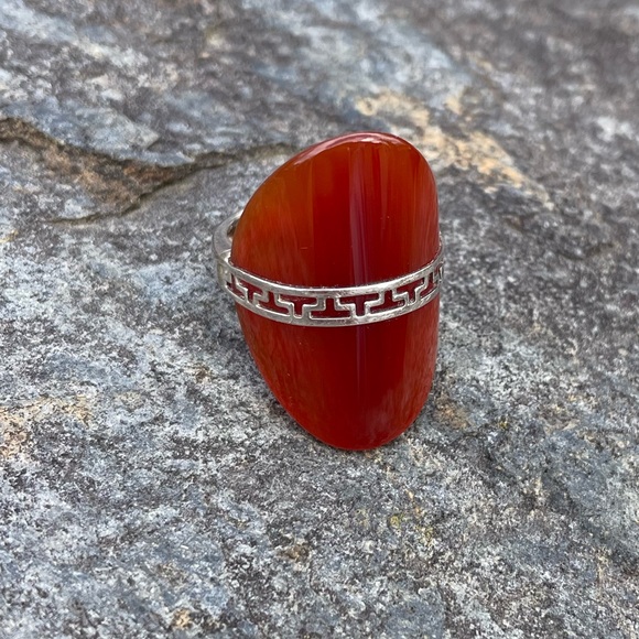 Vintage Carnelian Sterling Modernist Ring - Picture 8 of 9